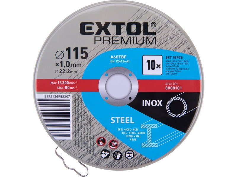 Kotouč řezný ocel/nerez 10ks Extol Premium - 8808101 115x1.0x22.2mm