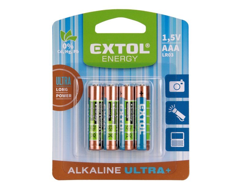 Baterie Extol alkalické LR03 (AAA, mikrotužka) - 4ks