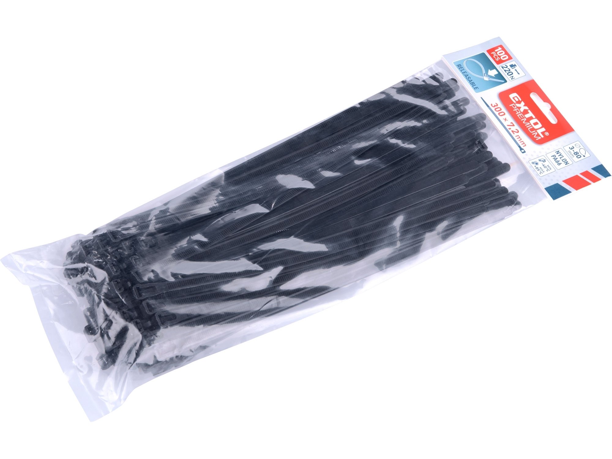 Páska stahovací rozpojitelná černá 100ks Extol Premium - 8856258 300x7,2mm