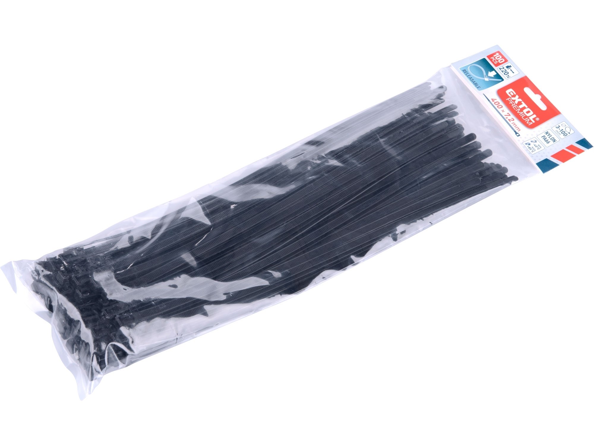 Páska stahovací rozpojitelná černá 100ks Extol Premium - 8856261 400x7,2mm