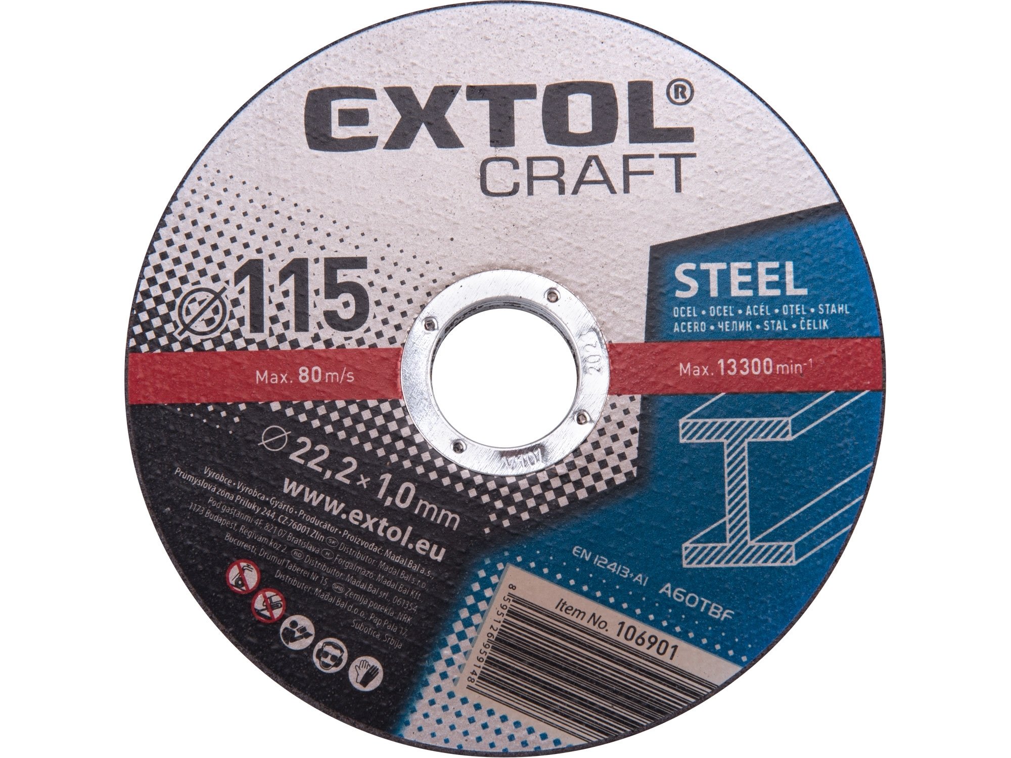 Kotouč na ocel řezný 5ks Extol Craft - 115x1,0x22,2mm 106901