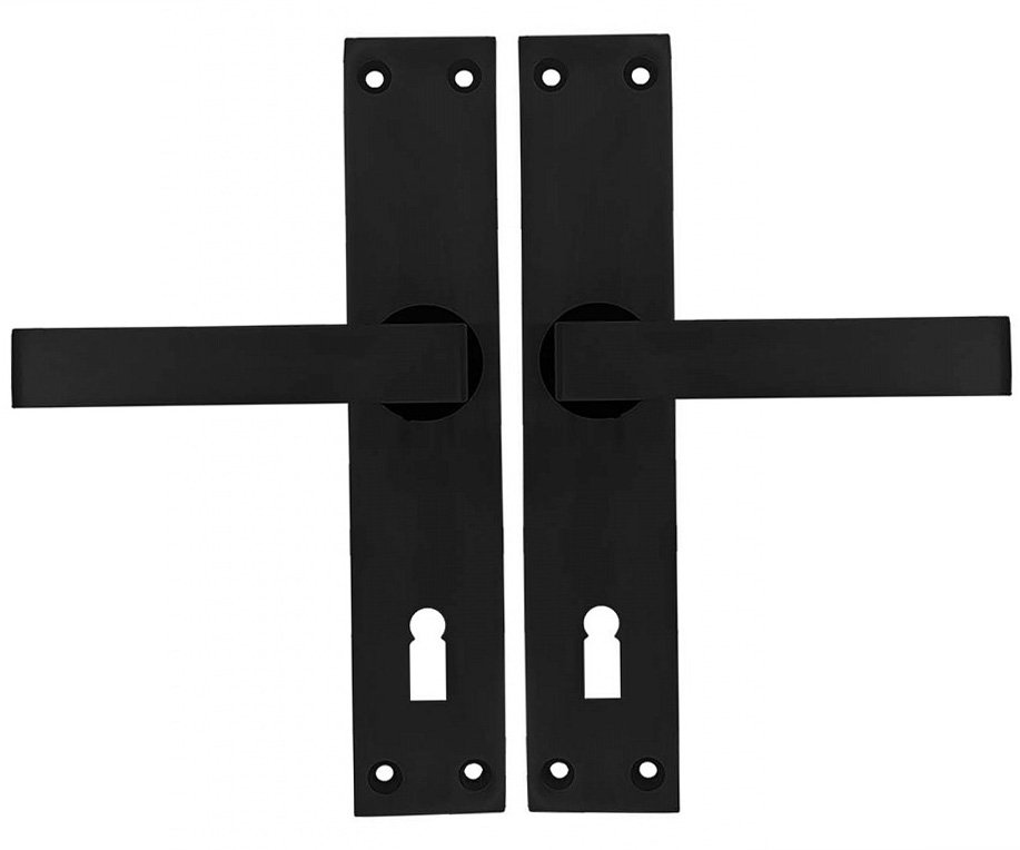 Kování dveřní štítové hliníkové černé - klika-klika/klíč/72mm